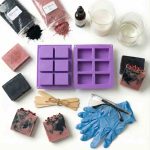 Activated charcoal and rose soap making kit with soap bases, tea tree oil, charcoal powder and silicone mold