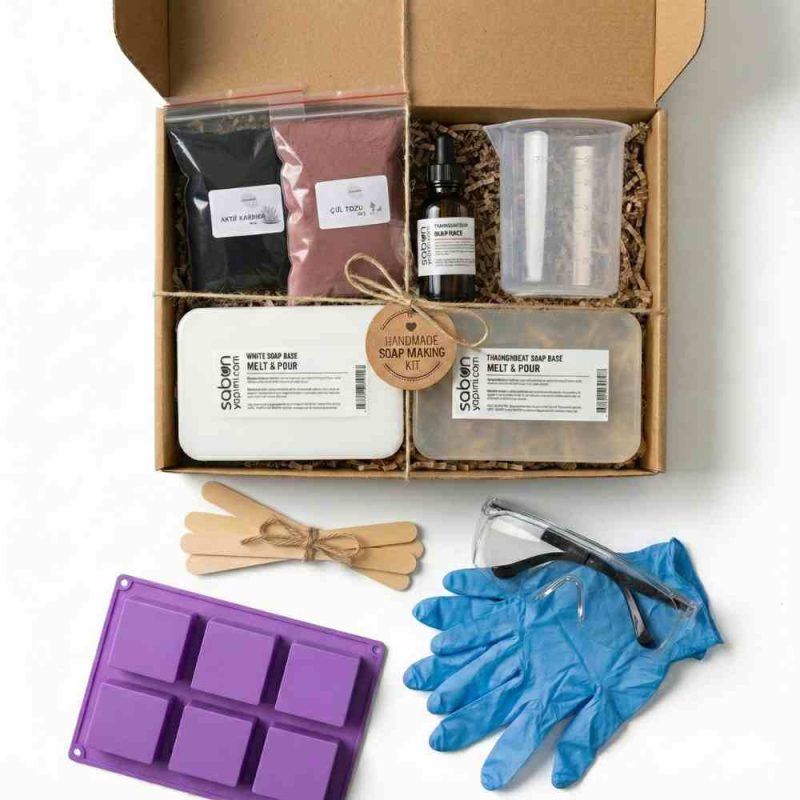 Activated charcoal and rose soap making kit with soap bases, tea tree oil, charcoal powder and silicone mold