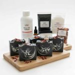 Activated charcoal and tea tree oil cold process soap making kit with vegetable oils and sodium hydroxide