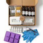 Melt and pour soap making kit with transparent soap base, colors, fragrances, botanicals and silicone mold