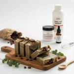 Coffee and eucalyptus cold process soap making kit with ground coffee, cocoa and activated charcoal
