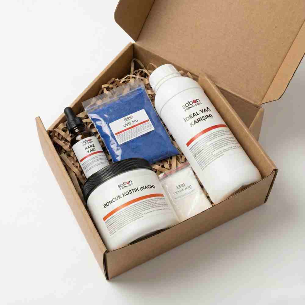 Mint Cold Process Soap Making Kit Mint cold process soap making kit with vegetable oils, mint essential oil and indigo botanical powder