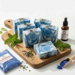 Mint cold process soap making kit with vegetable oils, mint essential oil and indigo botanical powder