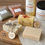 Olive oil soap making kit with olive oil, sodium hydroxide, sodium lactate and dried flowers