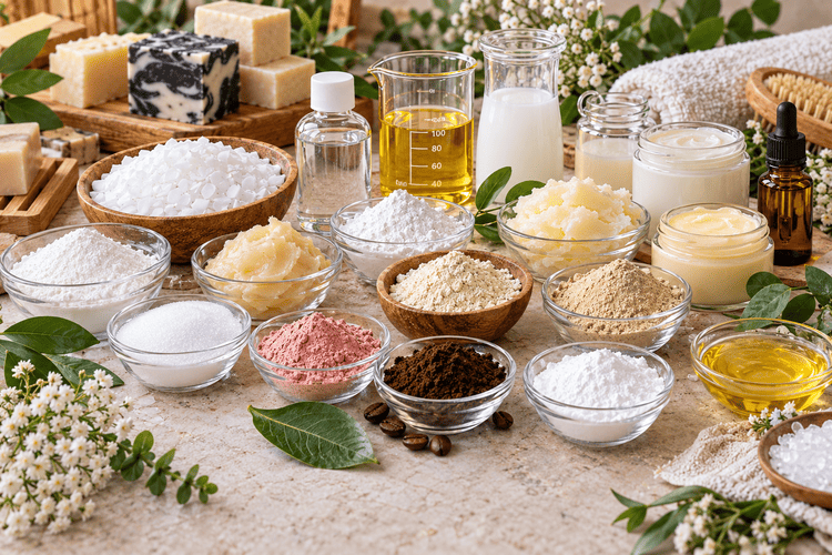 Cosmetic raw materials including surfactants, emulsifiers, fatty acids, preservatives and skincare actives for soap and cosmetic formulation